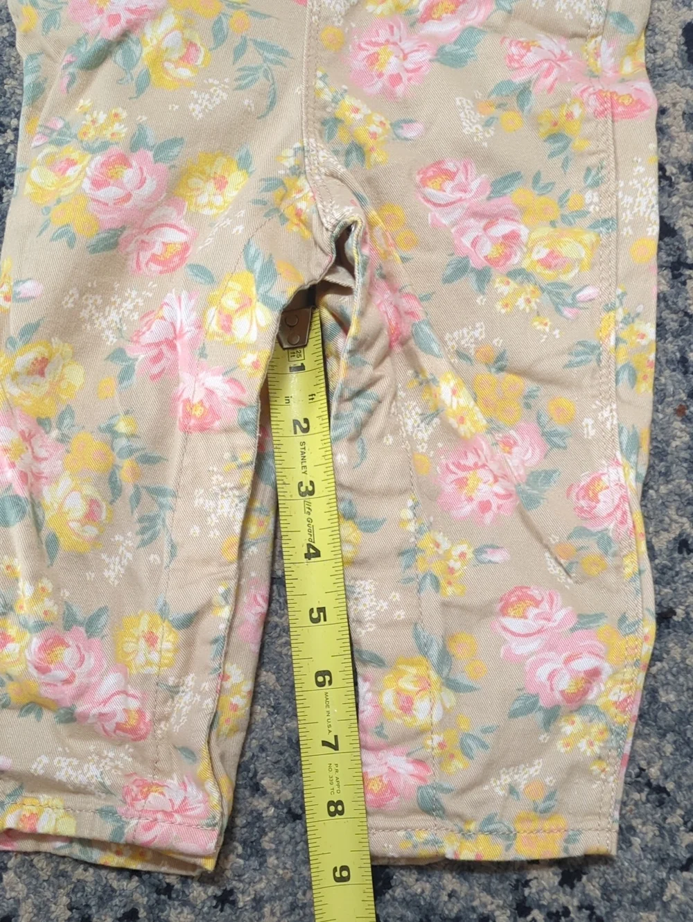 OshKosh B'gosh Tan Floral Girls' Overalls with Pink & Yellow Blossoms
